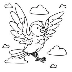 Coloriage Oiseau volant dans le ciel avec nuages