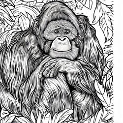 Coloriage Orang Outan reposant dans le feuillage de la forêt