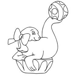 Coloriage Otarie jonglant avec un ballon sur le nez