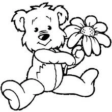 Coloriage Ours assis avec une grande fleur
