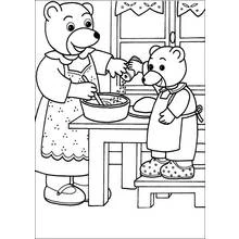 Coloriage Ours aidant maman ourse à cuisiner