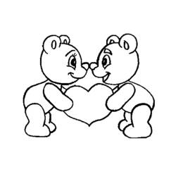 Coloriage Ours amoureux tenant un cœur