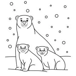 Coloriage Ours Polaire en famille assis dans la neige