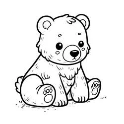 Coloriage Ourson assis avec curiosité