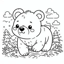Coloriage Ourson se promenant dans la forêt