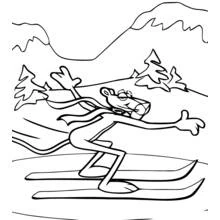 Coloriage Panthère Rose en train de skier