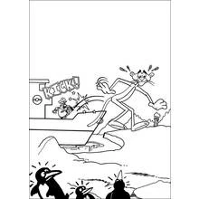 Coloriage Panthère rose expulsée d'un bateau par un marin