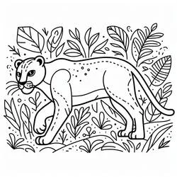 Coloriage Panthère dans un décor de jungle