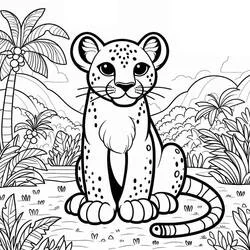 Coloriage Bébé panthère dans la jungle tropicale
