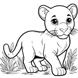 Coloriage Panthère bébé debout dans l'herbe