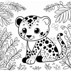 Coloriage Panthère assise parmi les feuilles