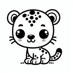 Coloriage Panthère kawaii assise avec de grands yeux