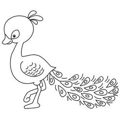 Coloriage Paon marchant avec sa queue déployée