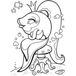 Coloriage Poisson Rouge couronné assis sur un tabouret sous-marin