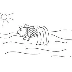 Coloriage Poisson Rouge nageant sous le soleil