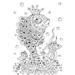 Coloriage Poisson Rouge couronné aux motifs d'yeux