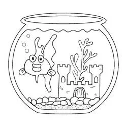 Coloriage Poisson Rouge nageant dans un bocal rond