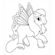 Coloriage Poney avec des ailes de papillon en train de marcher
