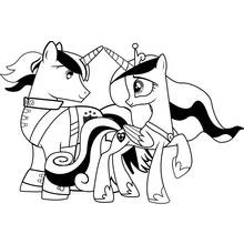 Coloriage Poney couple avec couronnes et capes
