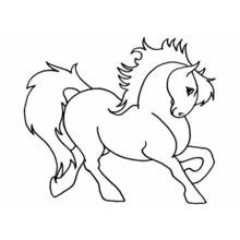 Coloriage Poney au trot avec crinière et queue flottantes