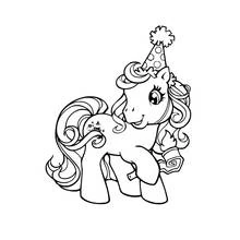 Coloriage Poney portant un chapeau d'anniversaire