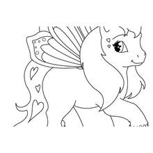 Coloriage Poney aux ailes de papillon et cœurs
