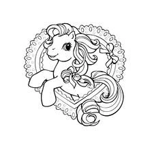 Coloriage Poney à la crinière bouclée dans un cadre en cœur