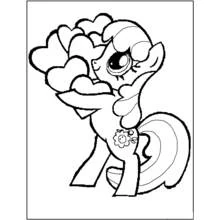 Coloriage Poney tenant un bouquet de cœurs