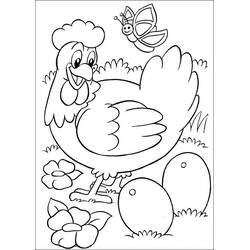 Coloriage Poule avec papillon et œufs