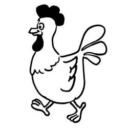 Coloriage Poule qui marche avec la queue en éventail