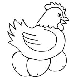 Coloriage Poule perchée sur ses oeufs