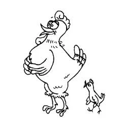 Coloriage Poule et Poussin en promenade