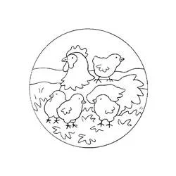 Coloriage Poule et Poussin réunis dans un cercle