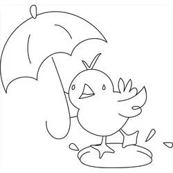 Coloriage Poussin marchant avec un parapluie