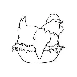 Coloriage Poule et poussin dans le nid