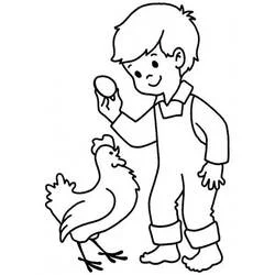 Coloriage Garçon et poule