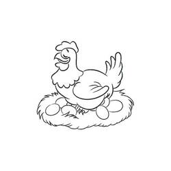 Coloriage Poule debout sur un nid rempli d'oeufs