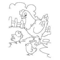 Coloriage Poule et Poussin dans la basse-cour