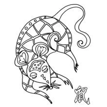 Coloriage Rat aux motifs décoratifs et symbole du zodiaque chinois
