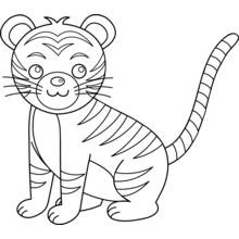 Coloriage Tigre assis avec la queue levée Coloriage Tigre assis avec la queue levée
