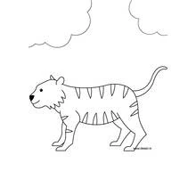 Coloriage Tigre marchant sous les nuages Coloriage Tigre marchant sous les nuages
