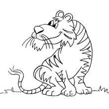 Coloriage Tigre assis souriant dans l'herbe Coloriage Tigre assis souriant dans l'herbe
