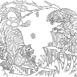 Coloriage Deux tigres se battent dans la forêt