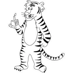Coloriage Tigre avec un gâteau d'anniversaire