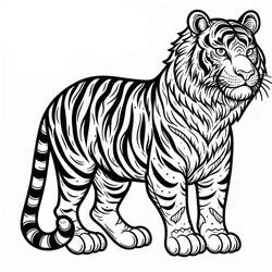 Coloriage Tigre debout aux rayures détaillées