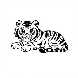 Coloriage Tigre allongé avec son pelage rayé