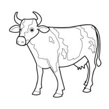 Coloriage Vache debout aux cornes recourbées