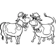 Coloriage Vache duo face à face avec clochettes