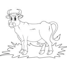 Coloriage Vache debout dans l'herbe