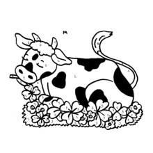 Coloriage Vache allongée dans un champ de fleurs